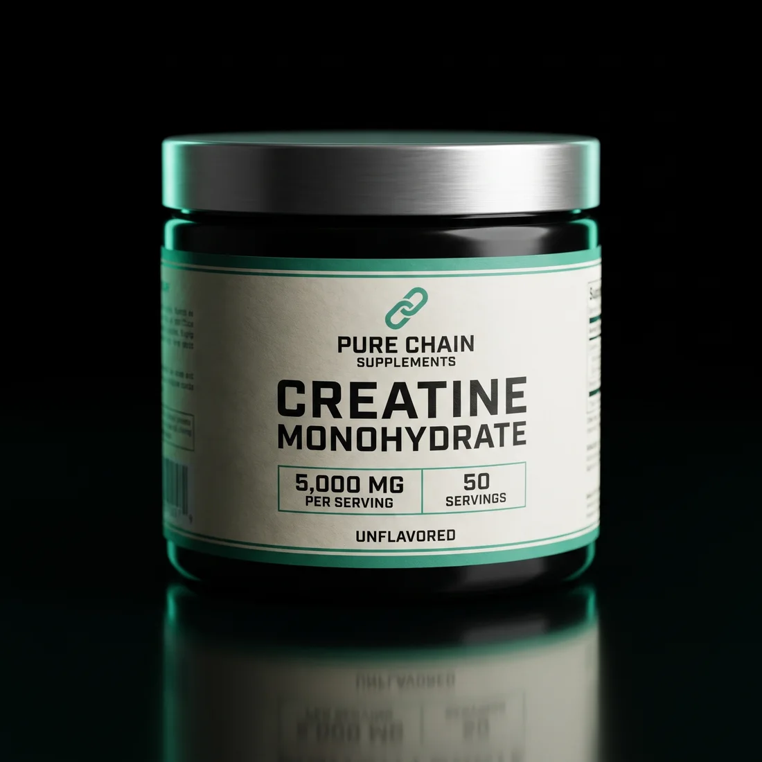 Creatine Monohydrate by Pure Chain Supplements, three-quarter view