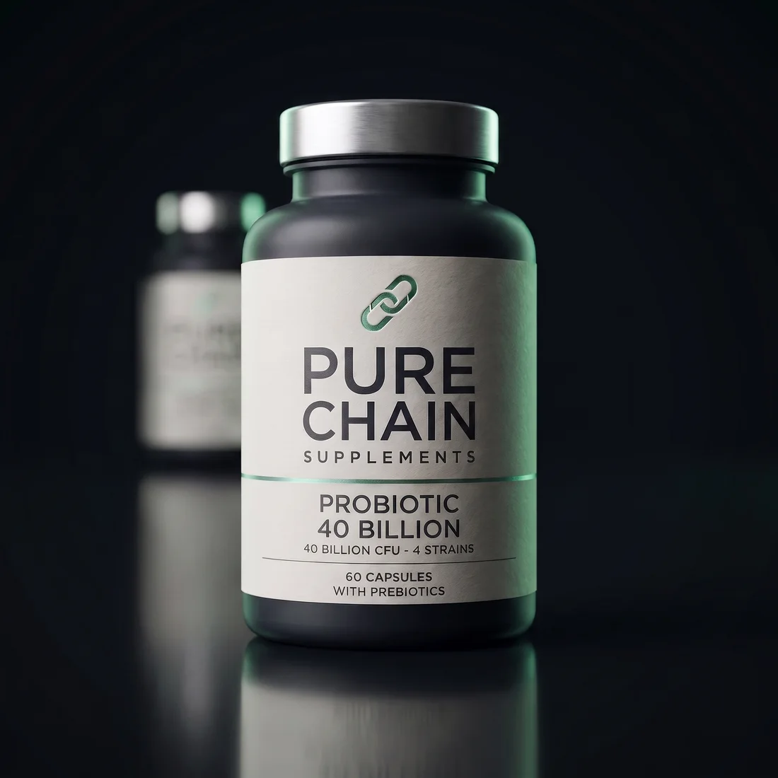 Probiotic 40 Billion + Prebiotics by Pure Chain Supplements, three-quarter view