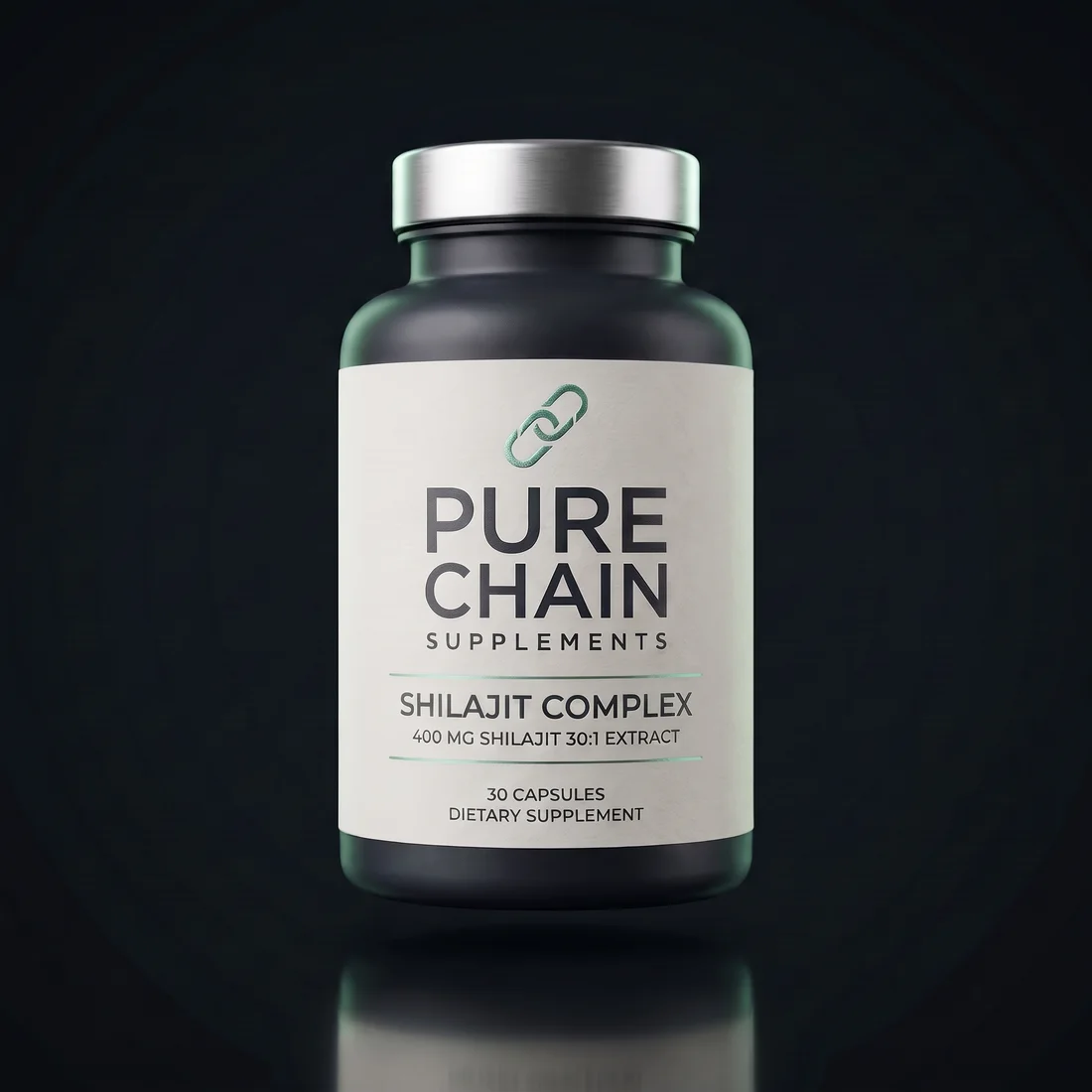 Shilajit Adaptogen Complex by Pure Chain Supplements, three-quarter view